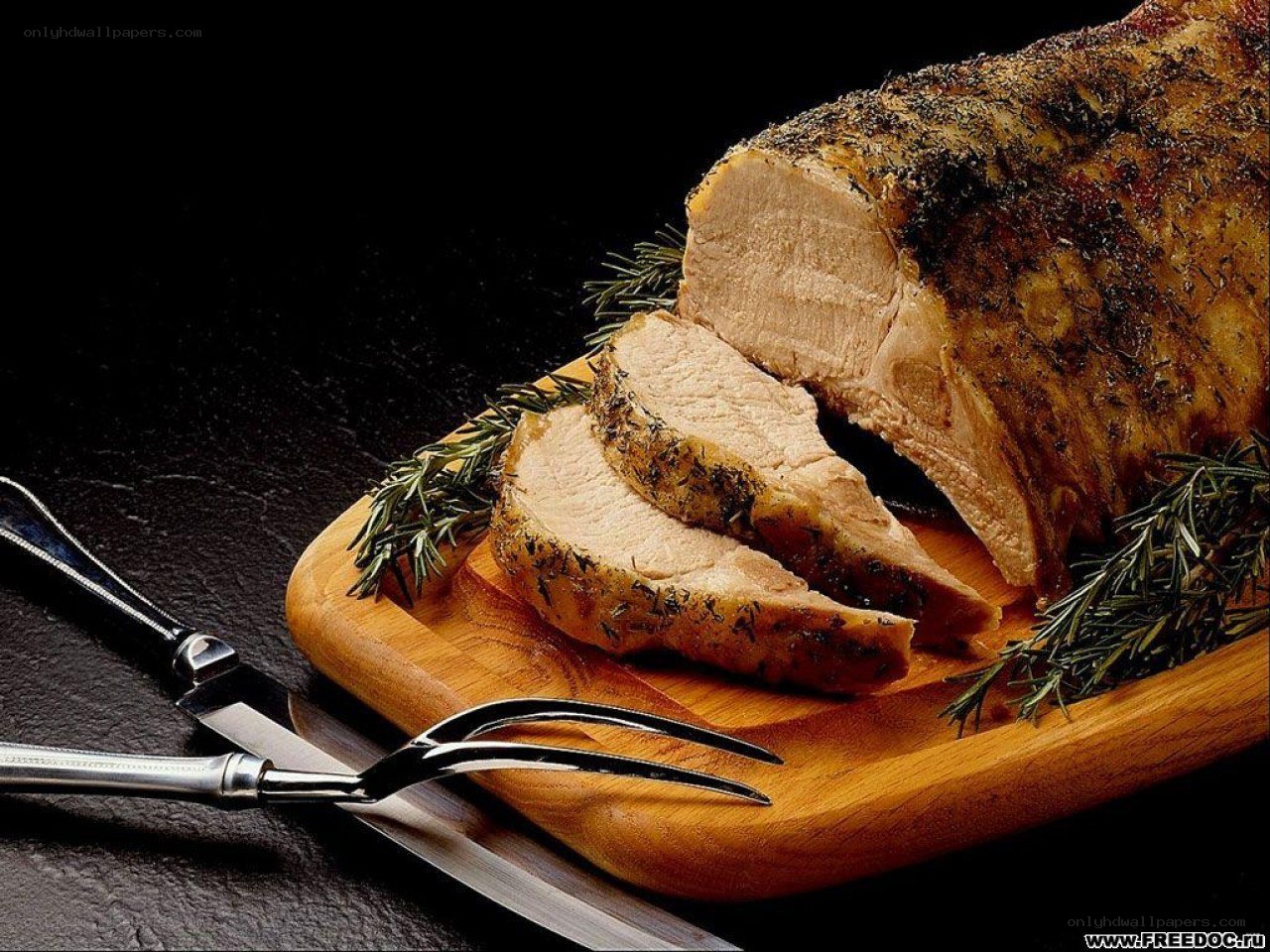 Roasted pork on a cutting board