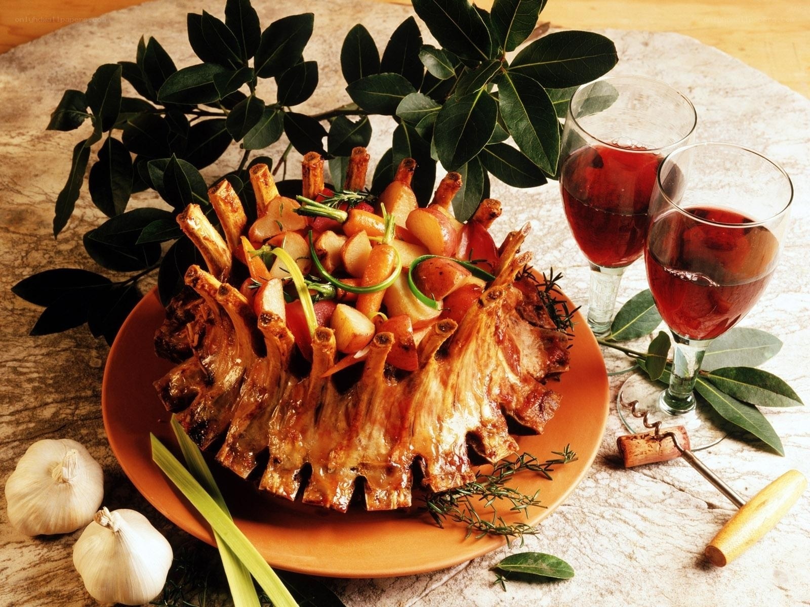 Roasted rack of lamb with vegetables