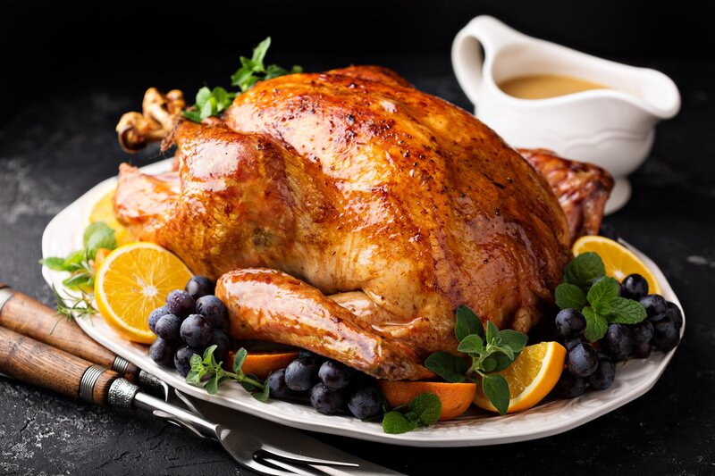 Roasted Turkey on Platter — Brown, Appetizing