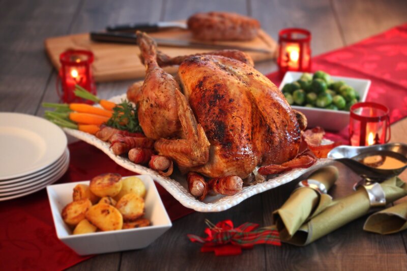 Roasted Turkey on Platter — Brown, Festive, Night