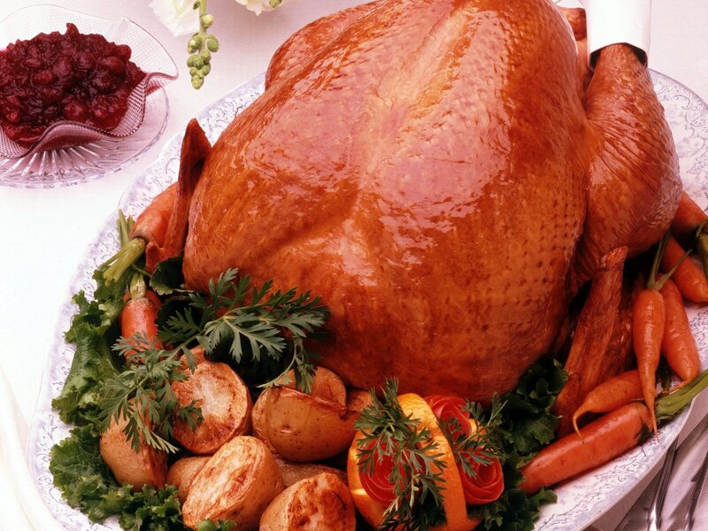 Roasted Turkey on Platter — Brown, Festive, Photograph, Cranberry Sauce