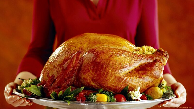 Roasted Turkey on Platter — Red, Festive, Photograph