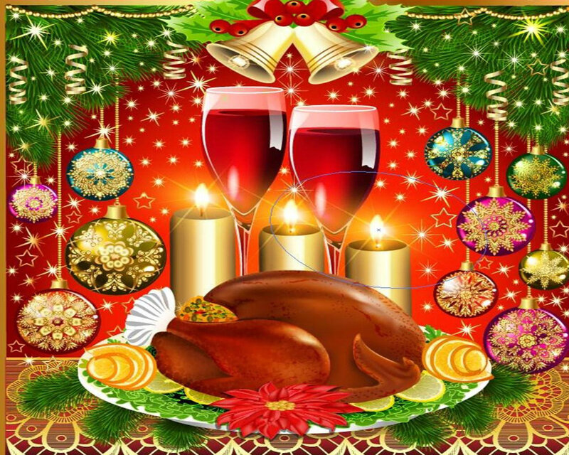 Roasted Turkey on Platter — Red, Festive