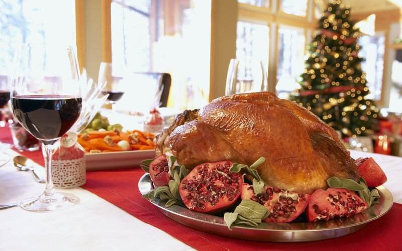 Roasted Turkey on Platter — Red, Festive, Winter