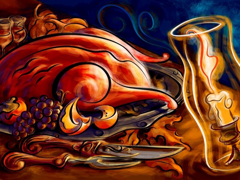 Roasted Turkey on Platter — Red