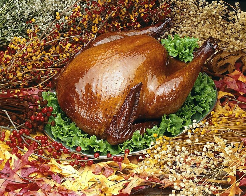 Roasted turkey with autumn decor