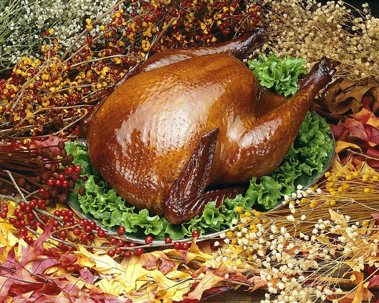 Roasted turkey with autumn decor
