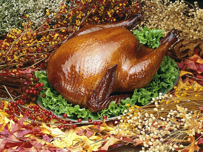 Roasted turkey with autumn decor