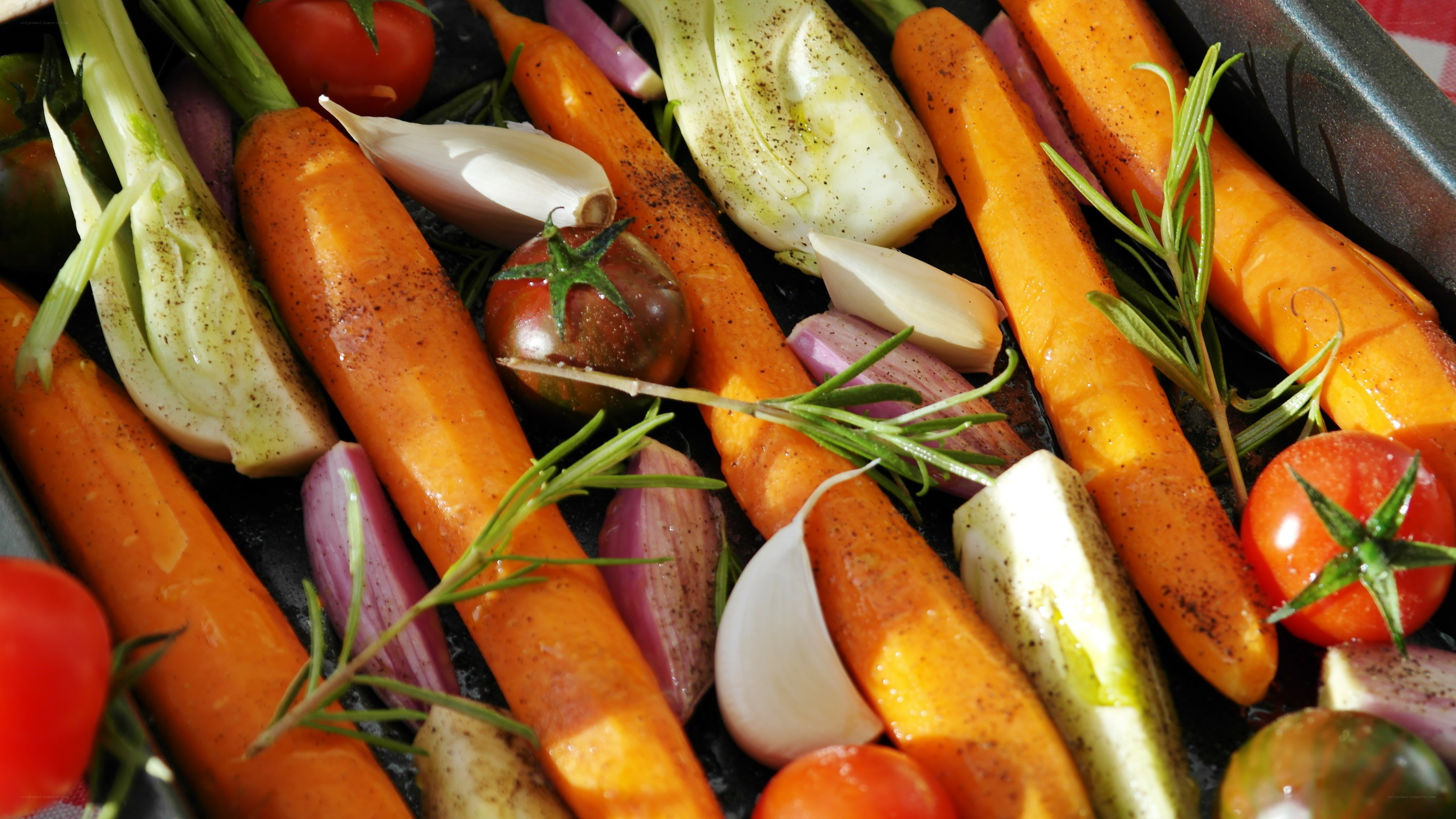roasted vegetables on a baking tray