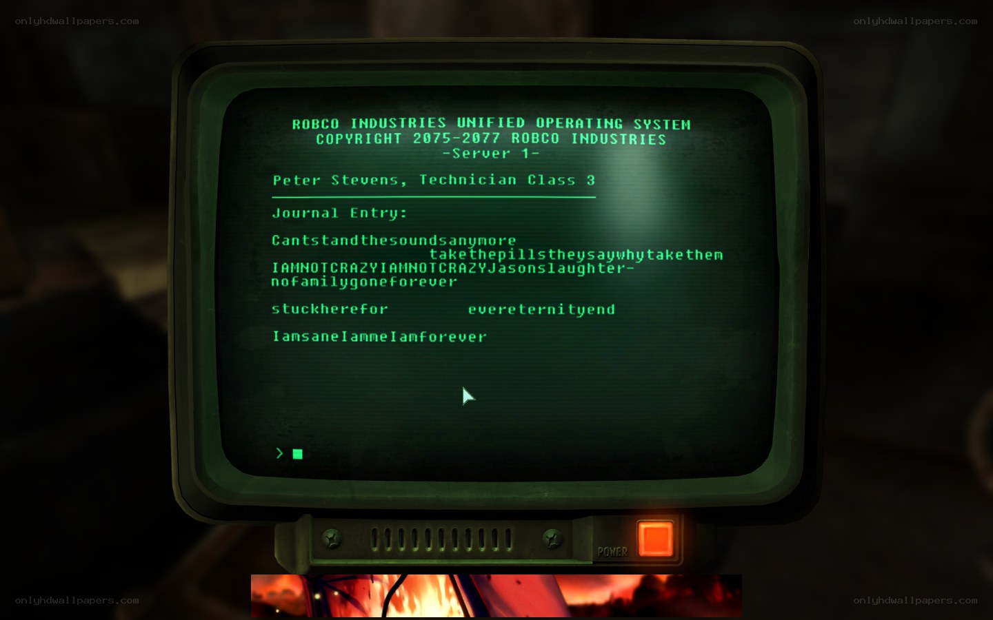RobCo terminal screen with journal entry