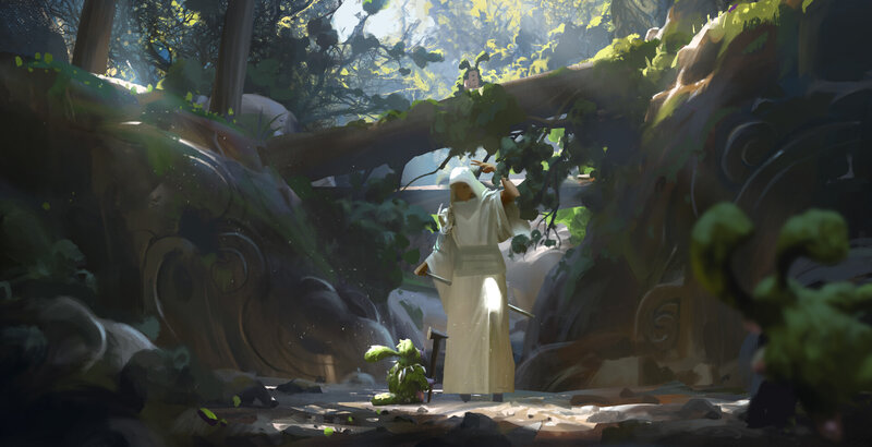 Robed Figure in Forest — Green