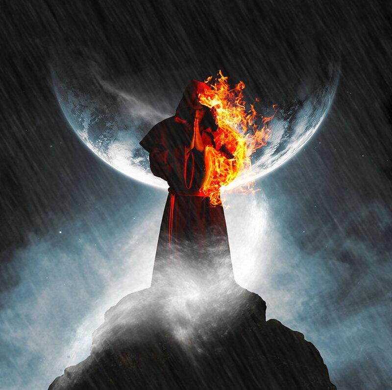 Robed Figure on Cliff — Black