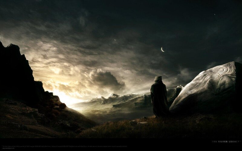 Robed Figure on Hillside — Dark Gray