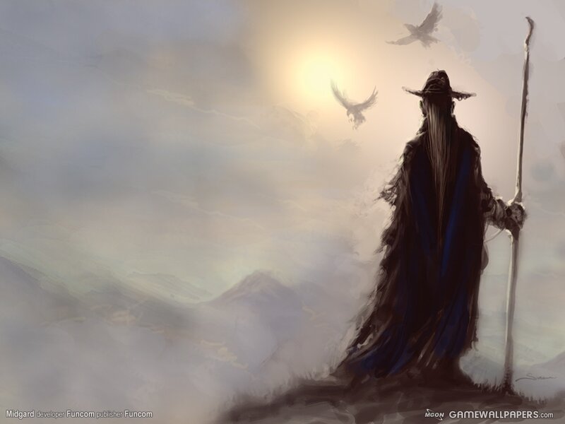 Robed Figure with Staff — Blue, Dramatic