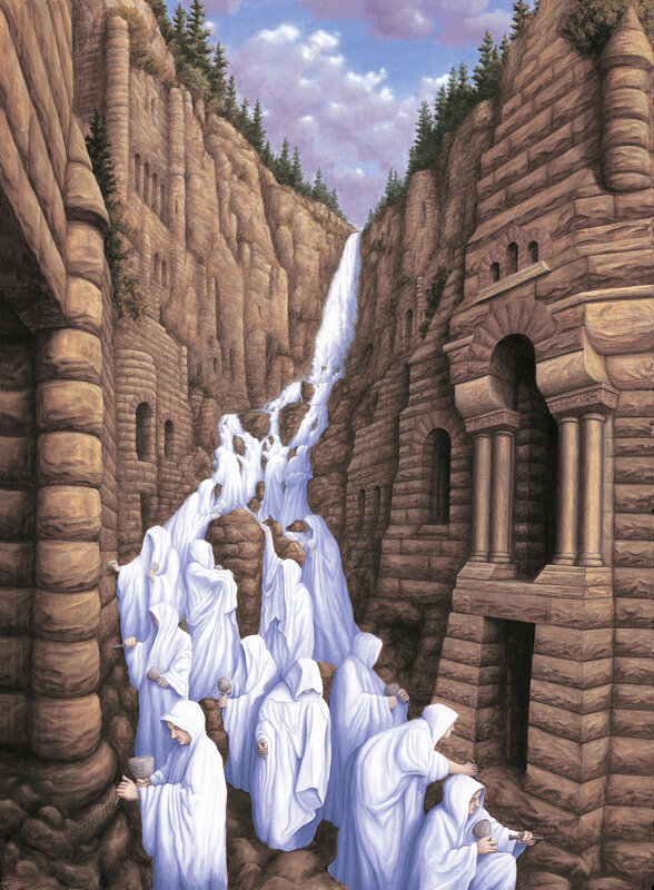 Robed Figures in Canyon
