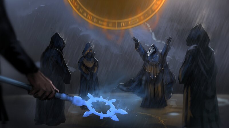 Robed Figures in Rain