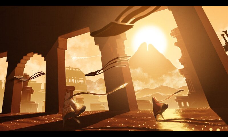 Robed Figures in Ruins — Gold