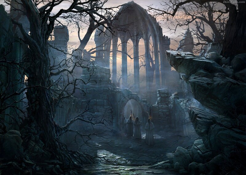 Robed Figures in Ruins