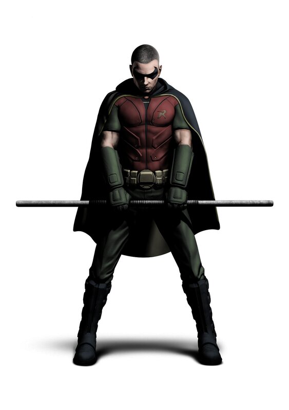 Robin Character Holding Staff — Black, Serious, 3d Render, Cape, Mask