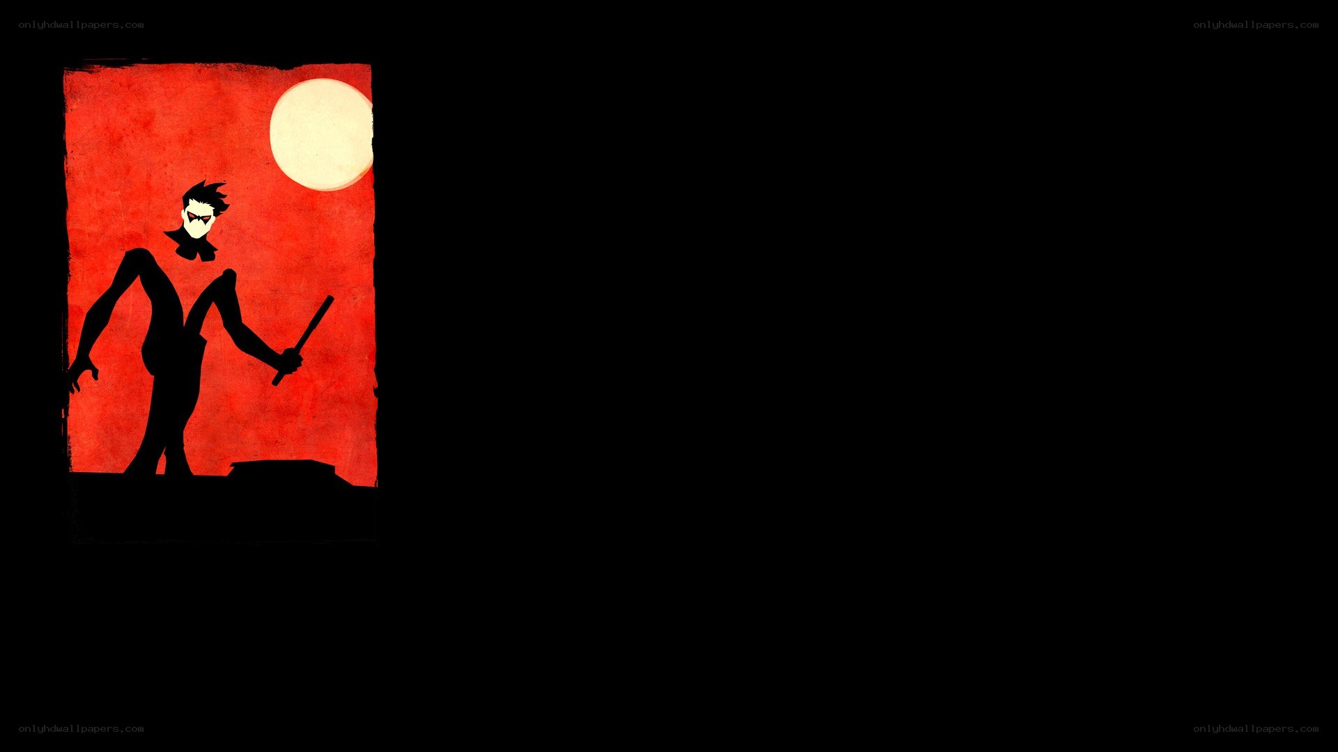 Robin silhouette against red moon