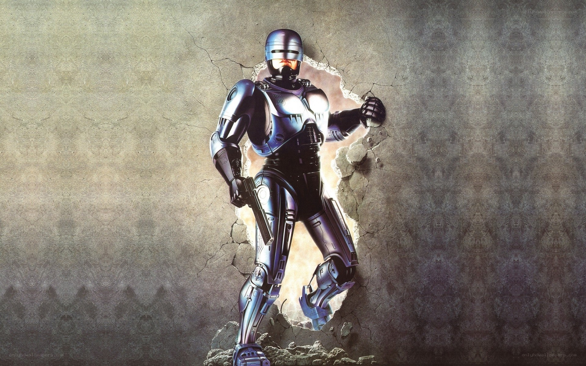 RoboCop breaking through wall