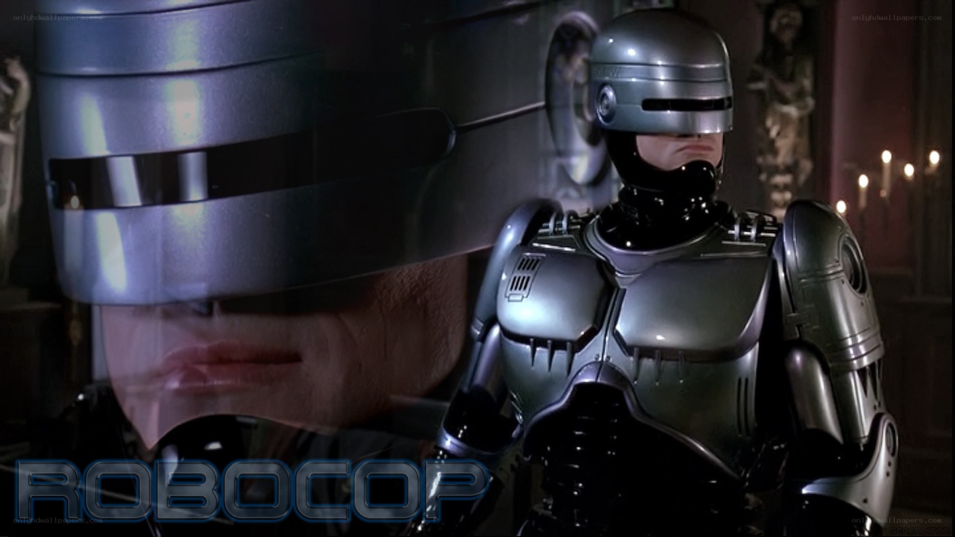 RoboCop in a dimly lit room