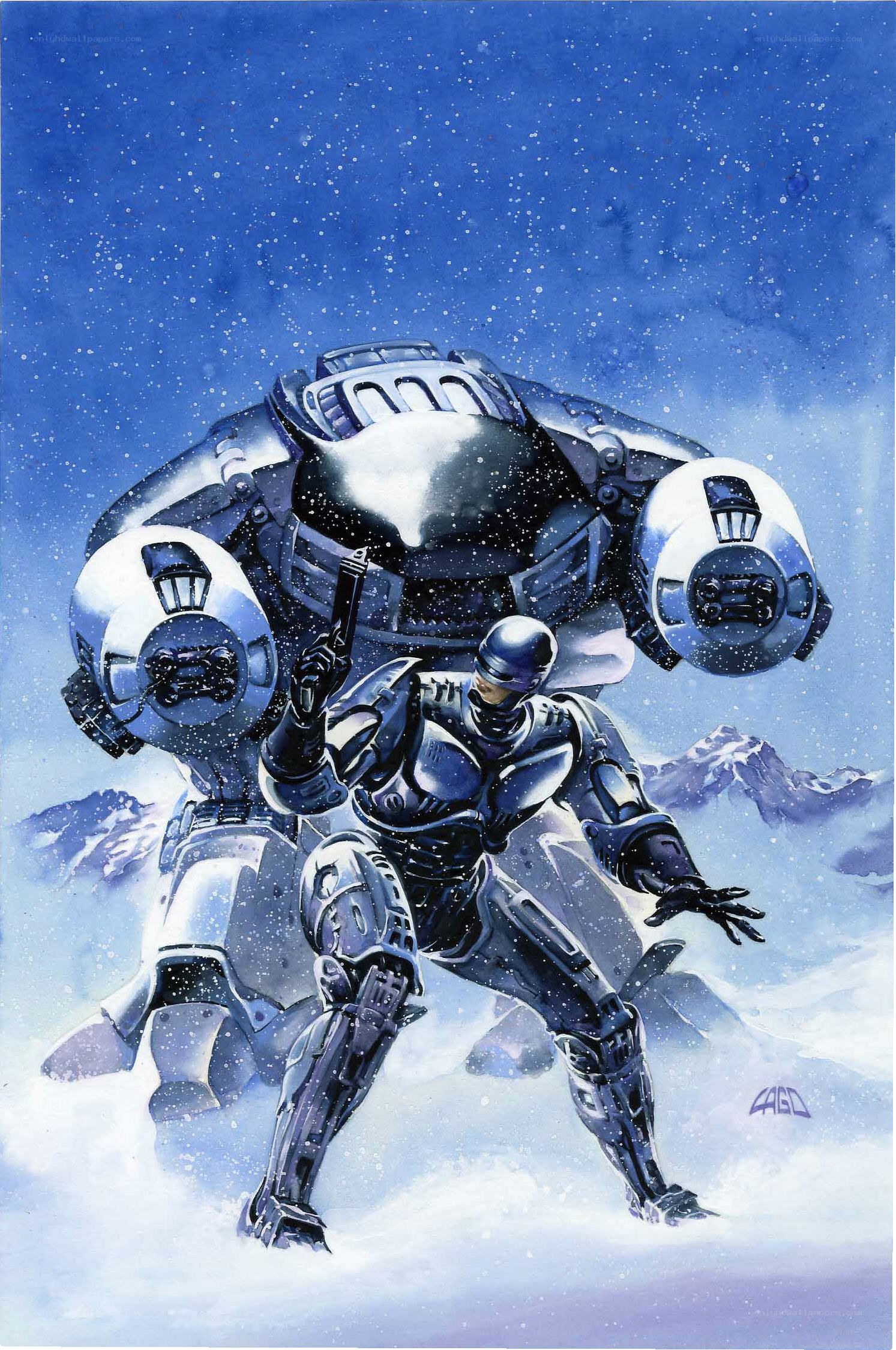 RoboCop in a snowy landscape