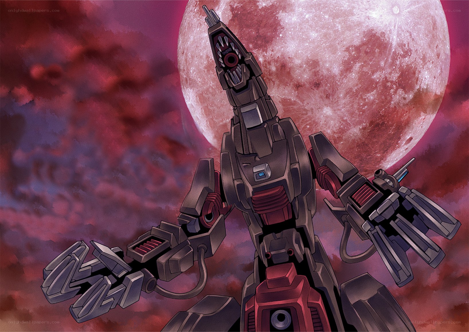 robot against red moon
