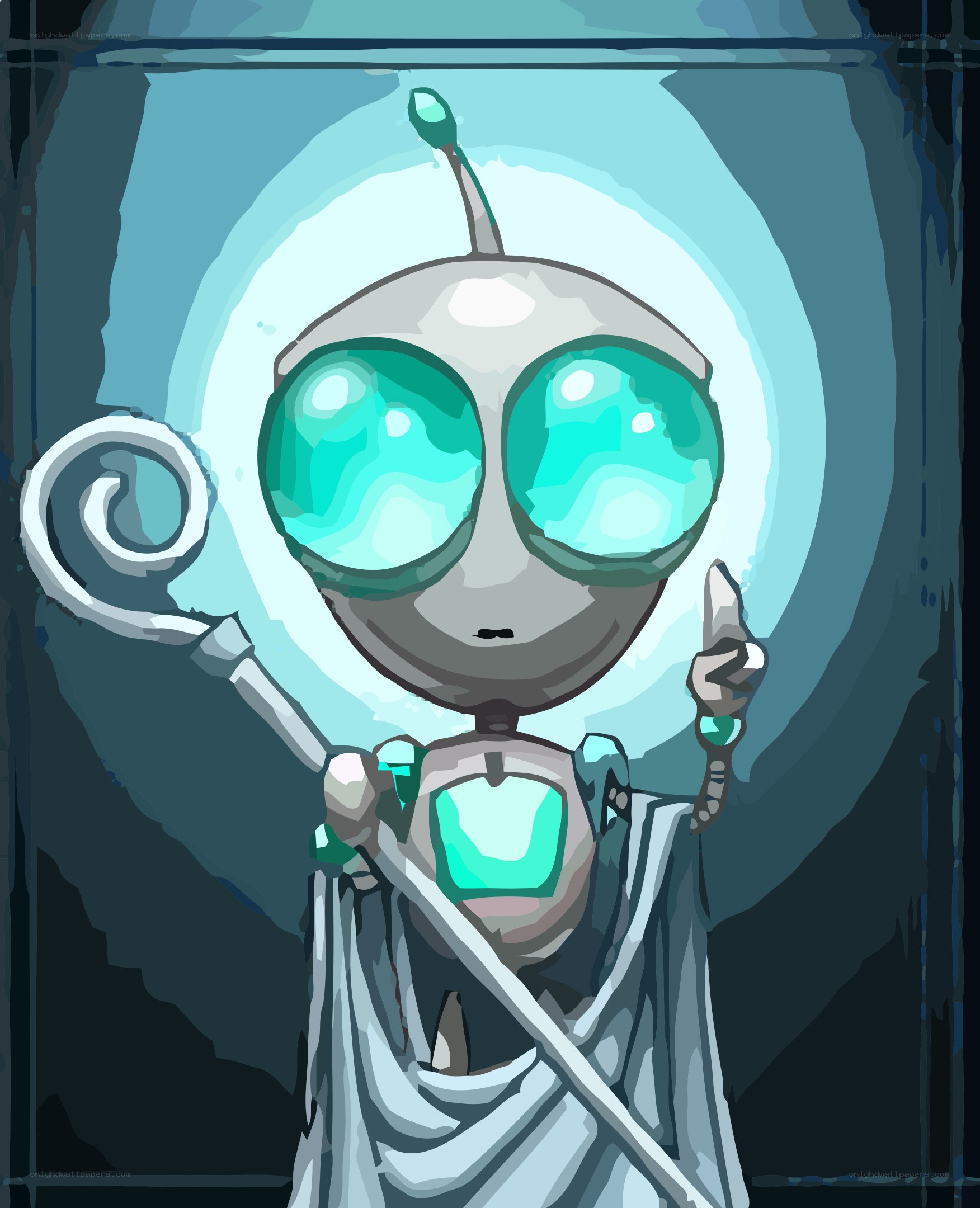 robot alien with glowing eyes