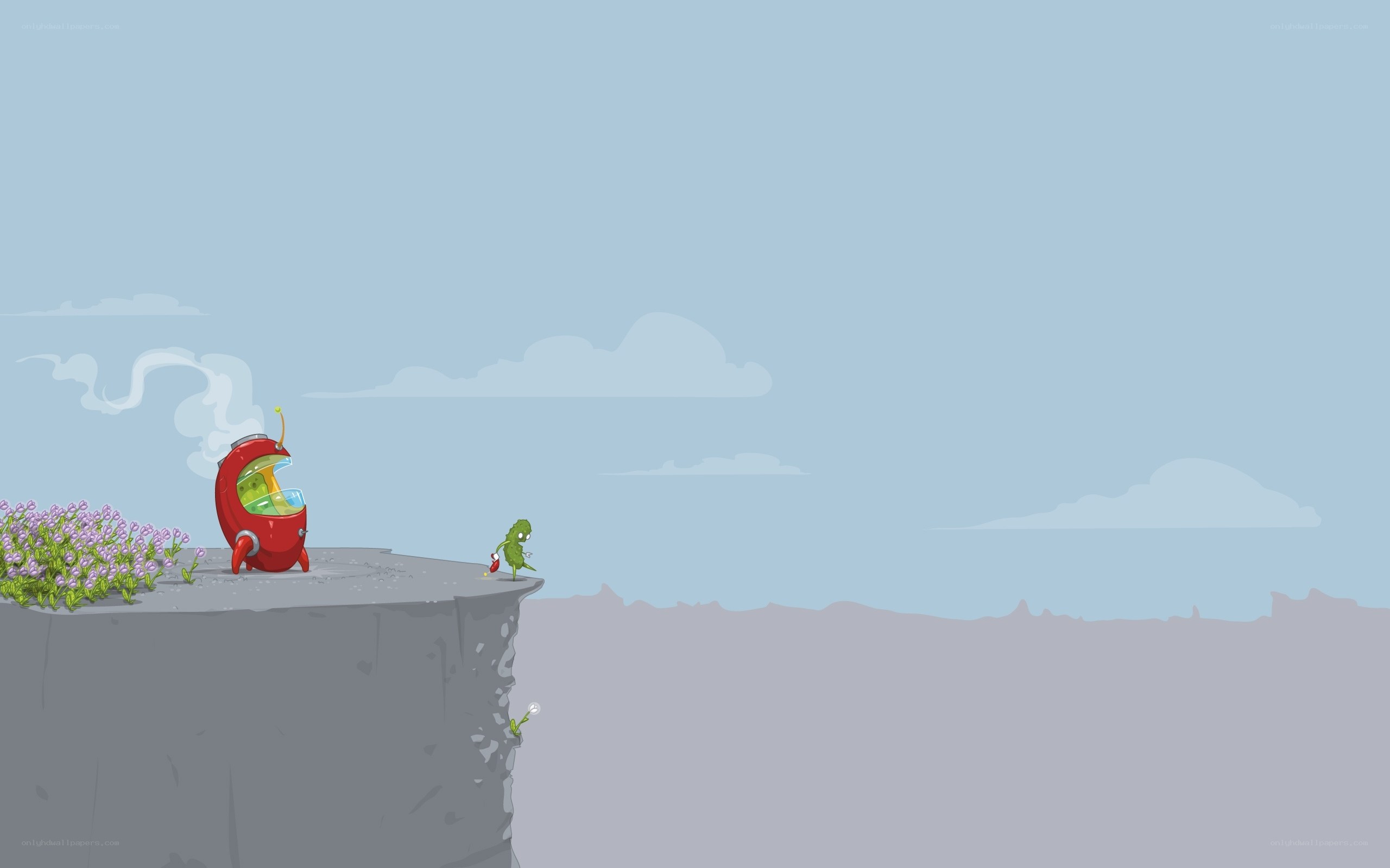 robot and alien on a cliff