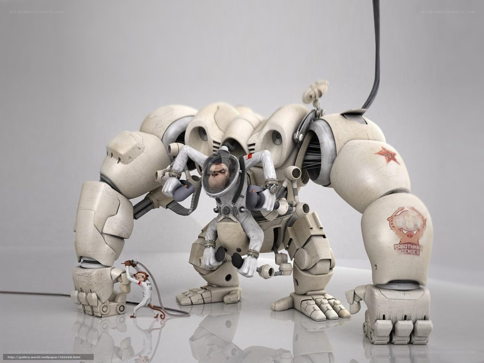robot and astronauts in space
