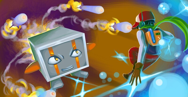 robot and character in action