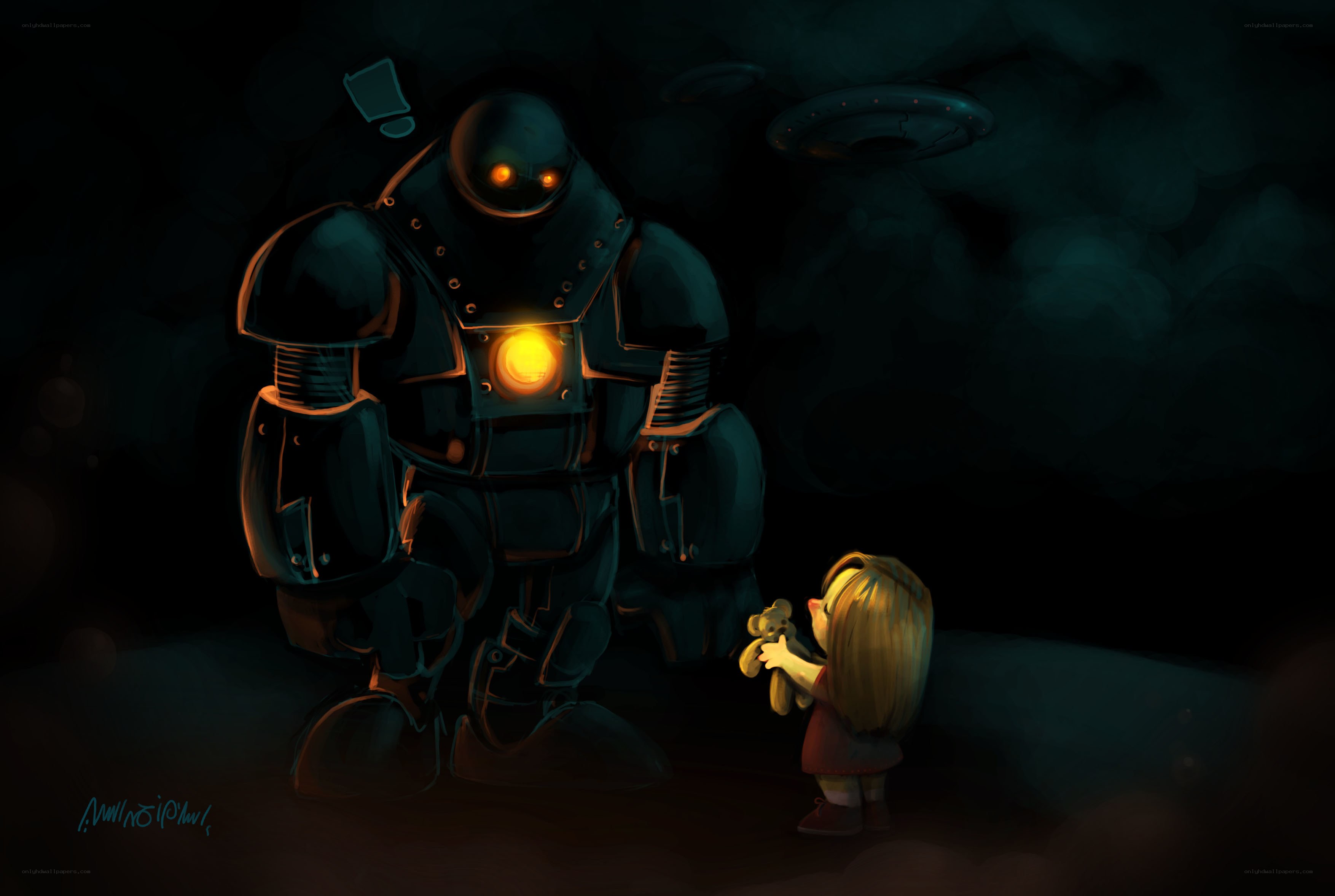 robot and child in dark
