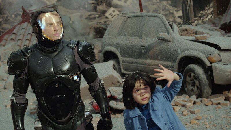 Robot and child in rubble
