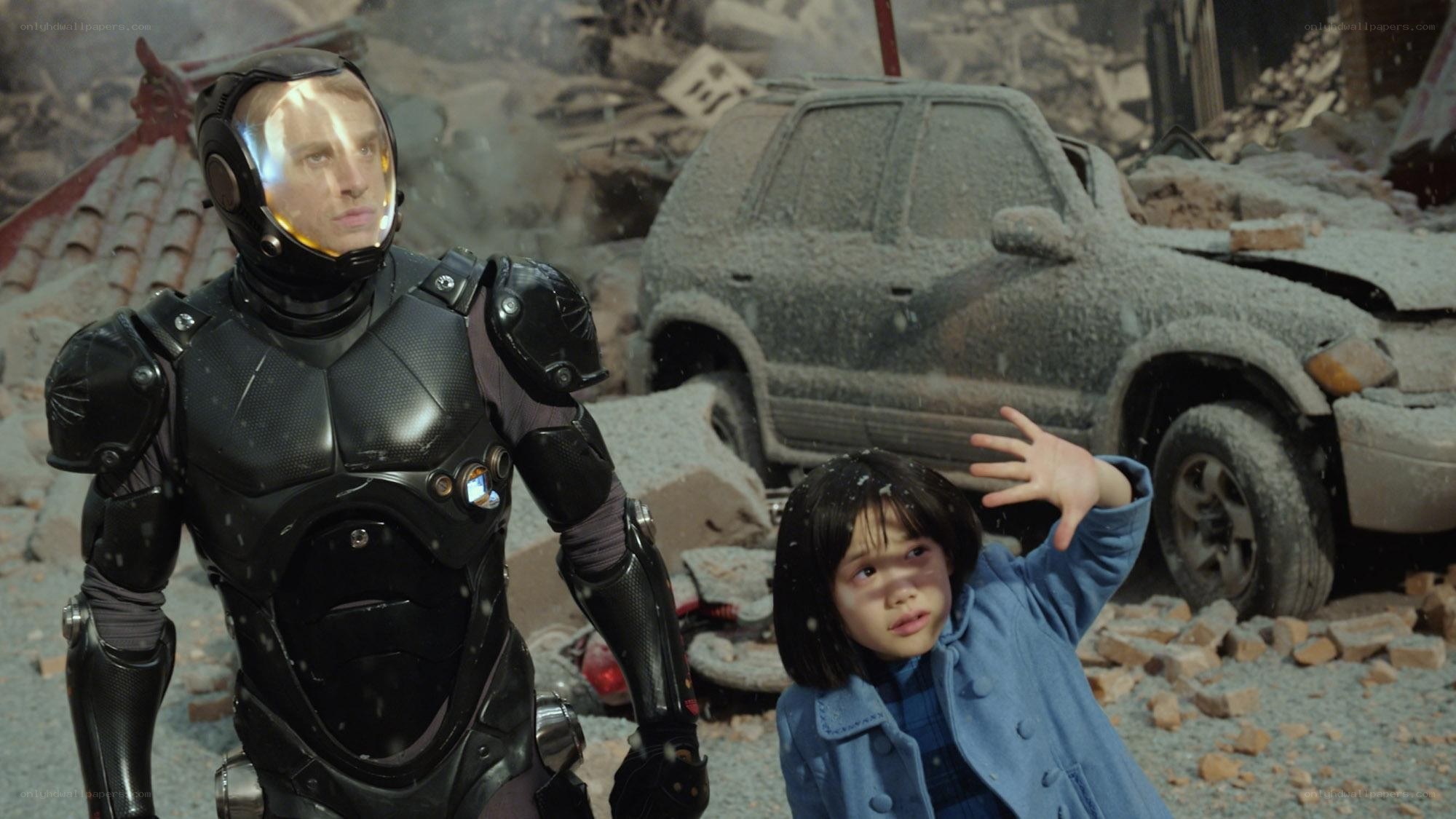 Robot and child in rubble