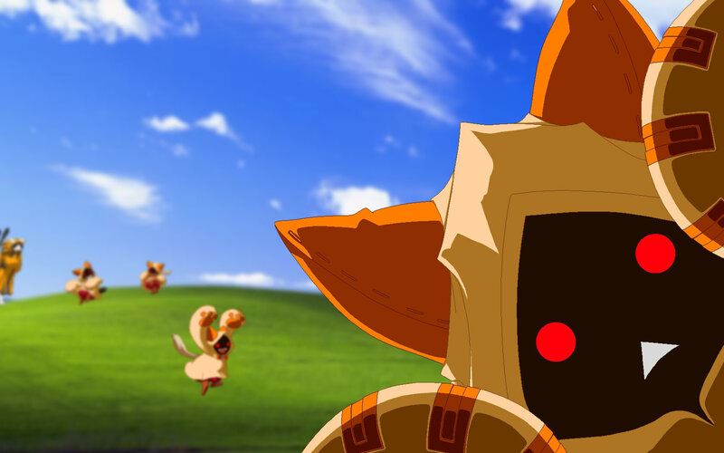 robot and creatures on a hill
