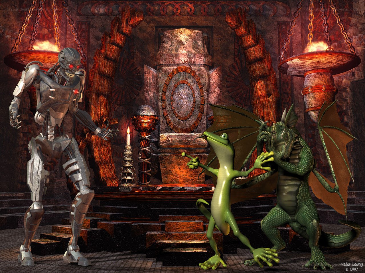 robot and dragons in a dungeon
