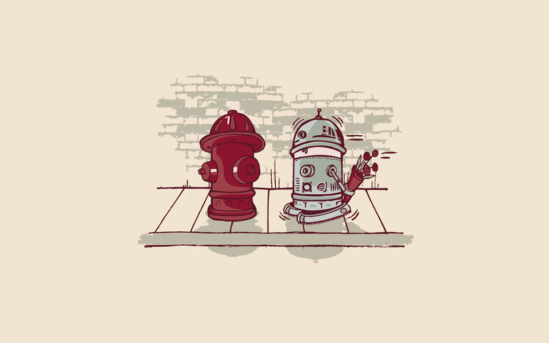 robot and fire hydrant illustration