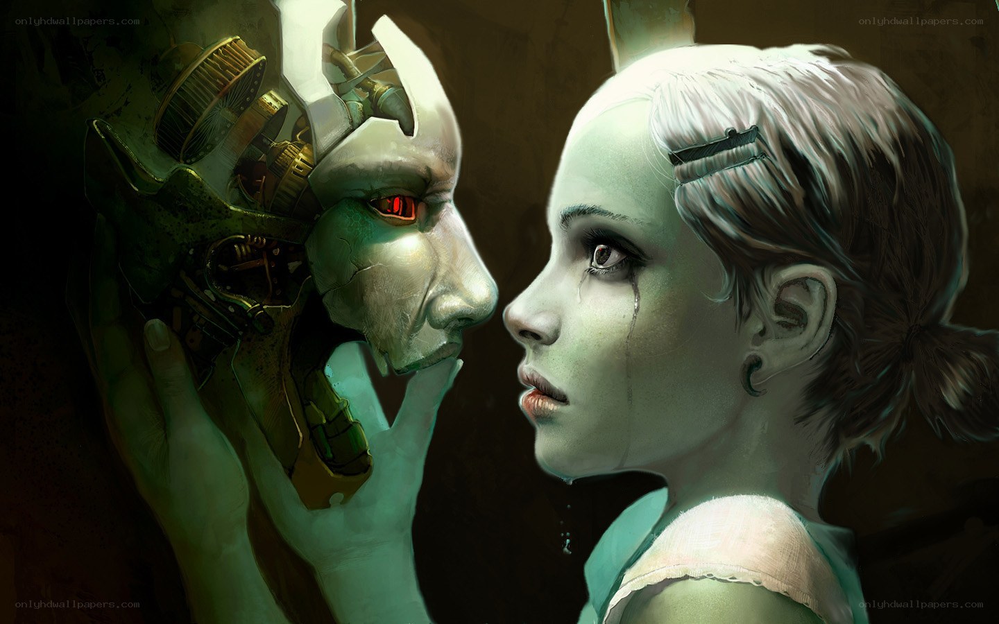 robot and girl face to face