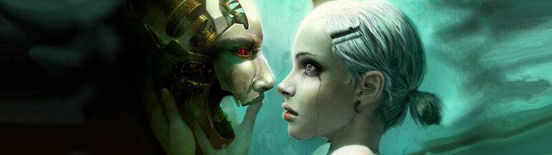robot and girl face to face