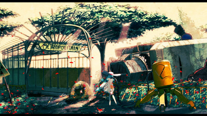 Robot and Girl in Garden