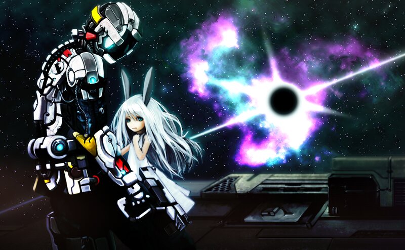 Robot and Girl in Space
