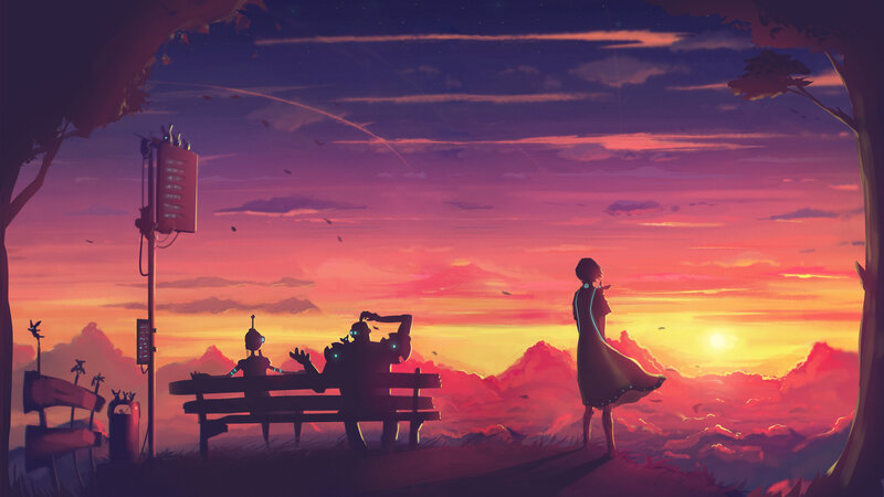 Robot and Girl on Bench