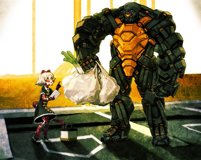 Robot and girl with groceries