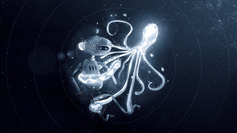 robot and glowing octopus
