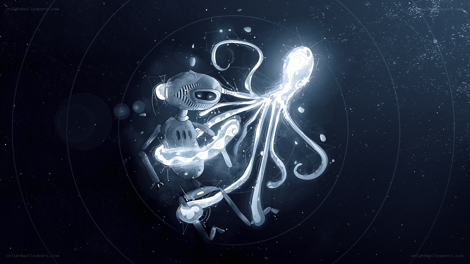 robot and glowing octopus