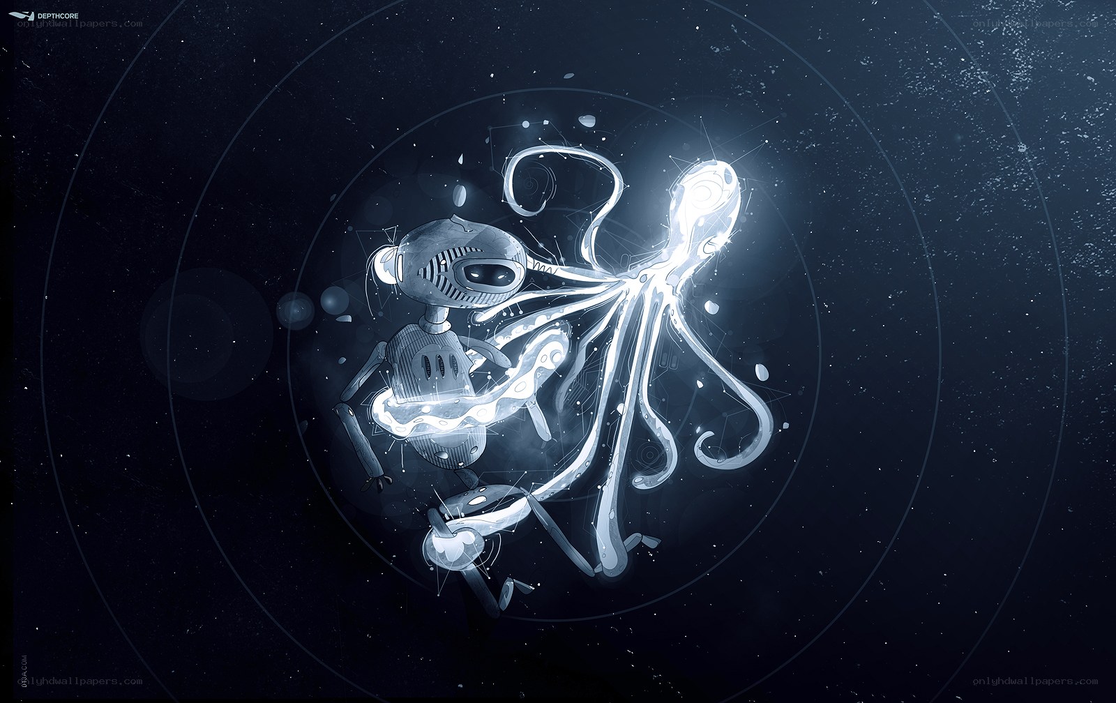 robot and octopus in space