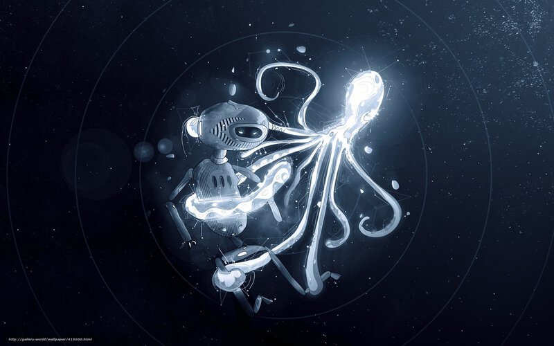 robot and octopus in space