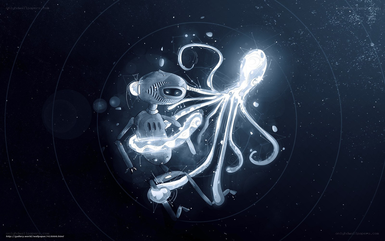robot and octopus in space
