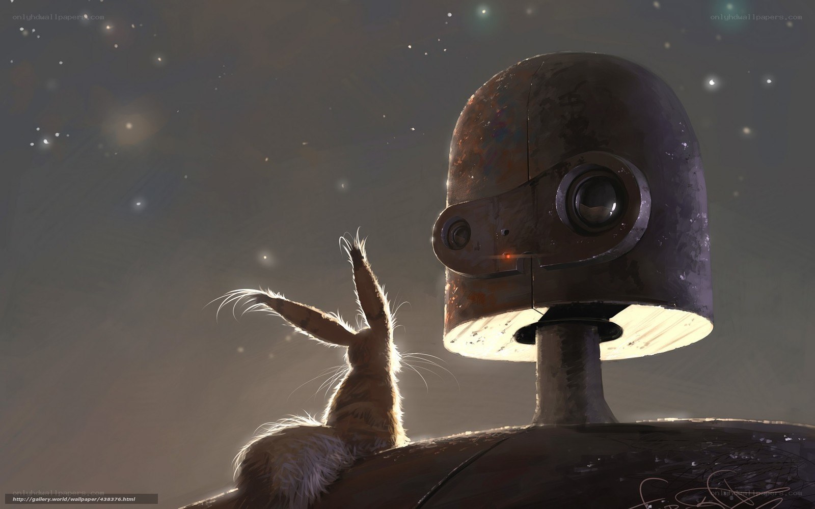 robot and rabbit under stars